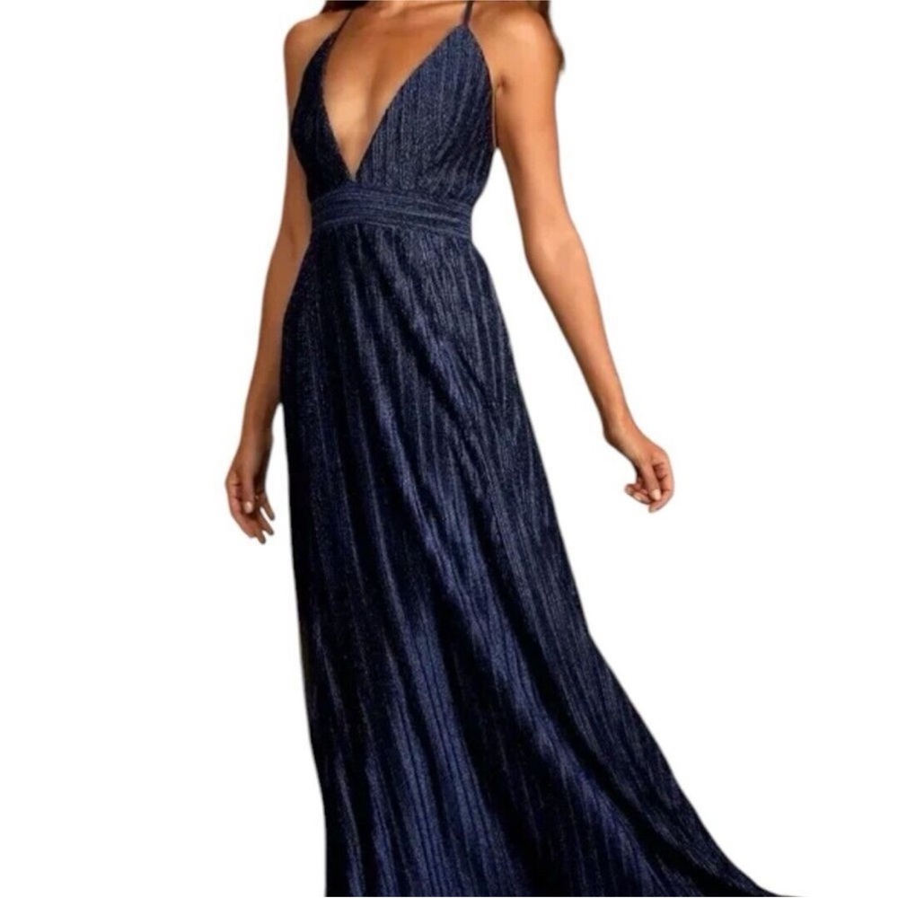 Lulu's Blue Pleated Maxi Gown